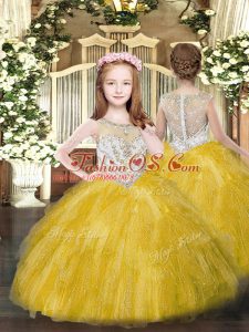 Fancy Gold Sleeveless Tulle Zipper Pageant Dress for Teens for Party and Quinceanera