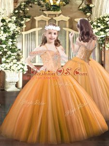 Exquisite Tulle Sleeveless Floor Length Little Girl Pageant Gowns and Beading