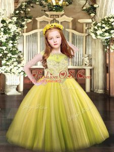 Floor Length Yellow Pageant Gowns Tulle Sleeveless Beading