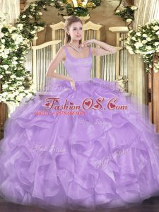 Delicate Floor Length Ball Gowns Sleeveless Lavender Sweet 16 Dress Zipper