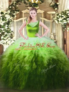 Elegant Yellow Green Quinceanera Gown Sweet 16 and Quinceanera with Beading and Ruffles Scoop Sleeveless Side Zipper