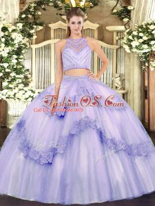 Colorful Lavender Sleeveless Beading and Appliques Floor Length Sweet 16 Dress