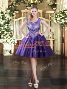 Purple Sleeveless Tulle Zipper Prom Evening Gown for Prom and Party