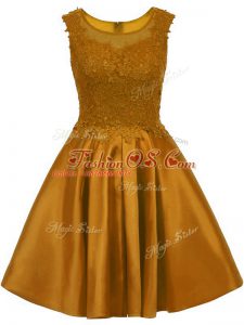 Glittering Brown Scoop Neckline Lace Damas Dress Sleeveless Zipper