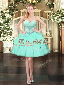 Gorgeous Mini Length Lace Up Homecoming Dress Apple Green for Prom and Party with Beading and Ruffled Layers