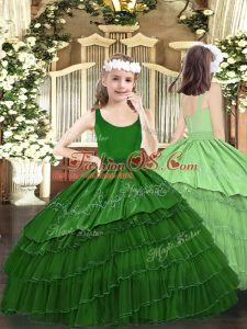 Floor Length Ball Gowns Sleeveless Dark Green Pageant Gowns For Girls Zipper