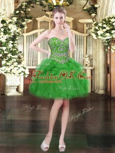 Cheap Tulle Sweetheart Sleeveless Lace Up Beading and Ruffles Dress for Prom in Green