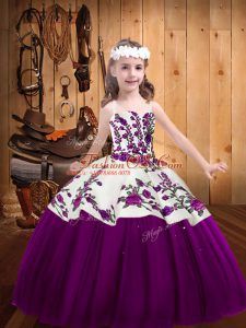 Eggplant Purple Little Girls Pageant Dress Wholesale Sweet 16 and Quinceanera with Embroidery Straps Sleeveless Lace Up