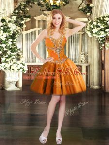 Pretty Orange Tulle Lace Up Sweetheart Sleeveless Mini Length Beading