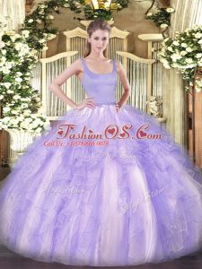 Exceptional Lavender Sleeveless Beading and Ruffles Floor Length Quinceanera Dresses