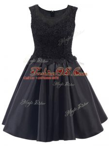 Luxurious Black Scoop Neckline Lace Bridesmaid Dresses Sleeveless Zipper