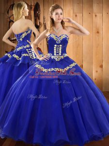 Blue Sleeveless Embroidery Floor Length 15th Birthday Dress