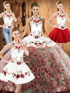Extravagant Sleeveless Sweep Train Lace Up Embroidery Quinceanera Gowns