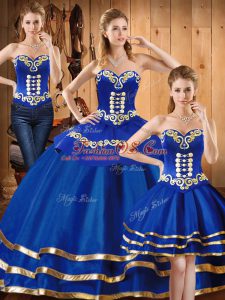 Blue Vestidos de Quinceanera Military Ball and Sweet 16 and Quinceanera with Embroidery Sweetheart Sleeveless Lace Up