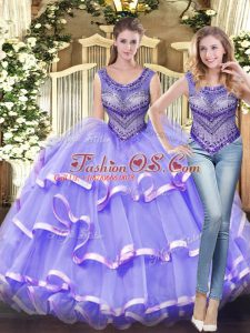 Sleeveless Beading and Ruffled Layers Lace Up Sweet 16 Dress