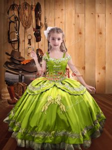 Yellow Green Ball Gowns Off The Shoulder Sleeveless Satin Floor Length Lace Up Beading and Embroidery Pageant Dress Womens