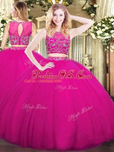 Discount Fuchsia Sweet 16 Dress Military Ball and Sweet 16 and Quinceanera with Beading High-neck Sleeveless Zipper