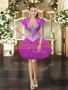 Fuchsia Organza Lace Up Sweetheart Sleeveless Mini Length Prom Dress Beading and Ruffles