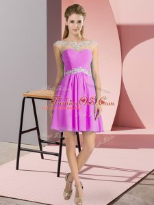Popular Cap Sleeves Chiffon Mini Length Lace Up Homecoming Dress in Lilac with Beading