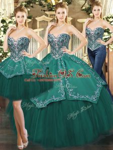 Dark Green Sweetheart Neckline Beading and Appliques Quinceanera Gowns Sleeveless Lace Up