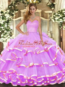 High Quality Organza Sweetheart Sleeveless Lace Up Ruffled Layers Quinceanera Gown in Lilac