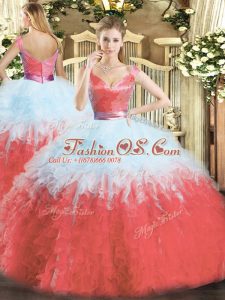 Floor Length Multi-color Vestidos de Quinceanera V-neck Sleeveless Zipper