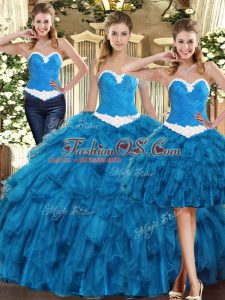 Wonderful Floor Length Ball Gowns Sleeveless Teal 15th Birthday Dress Lace Up