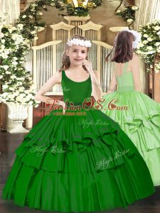 Dark Green Sleeveless Floor Length Beading Zipper Little Girl Pageant Dress