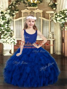 Graceful Floor Length Ball Gowns Sleeveless Royal Blue Pageant Dress Wholesale Zipper