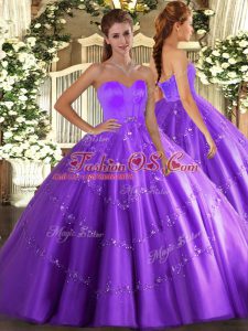 Eggplant Purple Quinceanera Gowns Military Ball and Sweet 16 and Quinceanera with Beading and Appliques Sweetheart Sleeveless Lace Up
