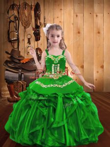 Gorgeous Embroidery and Ruffles Glitz Pageant Dress Green Lace Up Sleeveless Floor Length