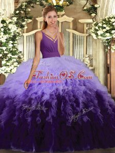 Sweet Organza V-neck Sleeveless Backless Ruffles Quinceanera Dresses in Multi-color