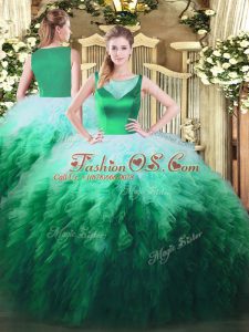 Designer Multi-color Ball Gowns Scoop Sleeveless Tulle Floor Length Side Zipper Beading and Ruffles Quinceanera Dress