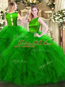 Green Clasp Handle Sweet 16 Dress Ruffles Sleeveless Floor Length