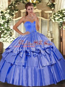 Excellent Sweetheart Sleeveless Lace Up 15th Birthday Dress Blue Taffeta