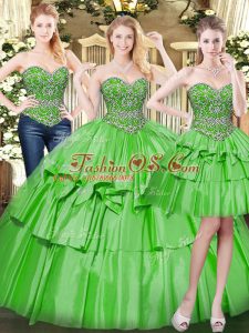 High Quality Floor Length Green Quince Ball Gowns Sweetheart Sleeveless Lace Up