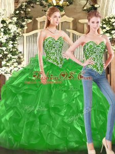Elegant Green Sweetheart Neckline Beading and Ruffles Quinceanera Dress Sleeveless Lace Up