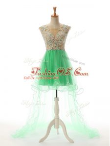 Turquoise Backless Scoop Appliques Dress for Prom Tulle Sleeveless