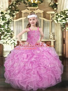Floor Length Ball Gowns Sleeveless Rose Pink Little Girl Pageant Gowns Lace Up