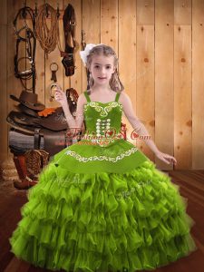 Simple Olive Green Sleeveless Organza Lace Up Little Girl Pageant Dress for Sweet 16 and Quinceanera