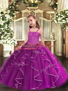 Floor Length Ball Gowns Sleeveless Purple Kids Pageant Dress Lace Up