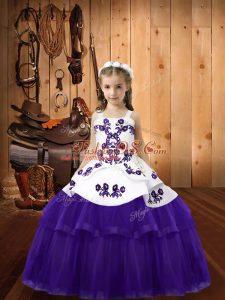 Purple Sleeveless Tulle Lace Up Kids Pageant Dress for Sweet 16 and Quinceanera