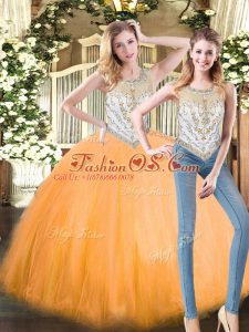 Perfect Beading Quinceanera Dress Orange Red Zipper Sleeveless Floor Length