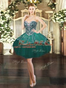 Dark Green Ball Gowns Sweetheart Sleeveless Satin and Tulle Mini Length Lace Up Beading and Embroidery Homecoming Dress