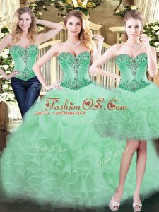 Stylish Apple Green Sweetheart Lace Up Beading and Ruffles Sweet 16 Quinceanera Dress Sleeveless