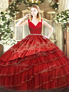 Sleeveless Embroidery and Ruffled Layers Zipper Sweet 16 Quinceanera Dress