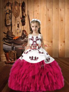 Wonderful Organza Sleeveless Floor Length Pageant Dress for Girls and Embroidery and Ruffles