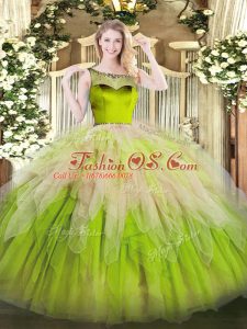 Multi-color Ball Gowns Scoop Sleeveless Organza Floor Length Zipper Beading and Ruffles 15 Quinceanera Dress