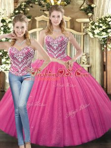 Floor Length Hot Pink Sweet 16 Dress Sweetheart Sleeveless Lace Up