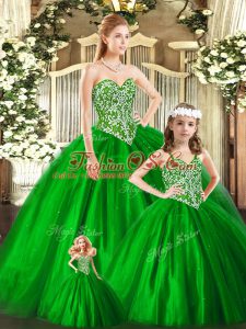 Green Lace Up Sweetheart Beading Sweet 16 Quinceanera Dress Tulle Sleeveless